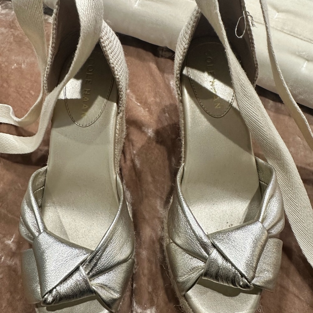 Cole Haan Gold Espadrille Sandals with Crisscross Straps